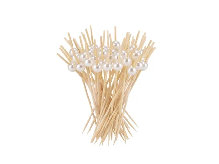 Bambus-Spieße für Häppchen mit weißer Kugel, 12 cm, 50 Stück