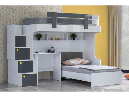 Etagenbett Metrica mit Bett und Schreibtisch, Weiß mit Anthrazit