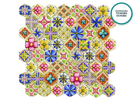 Мозайка Oaxaca – жълта пачуърк стъклокерамика, шестоъгълници