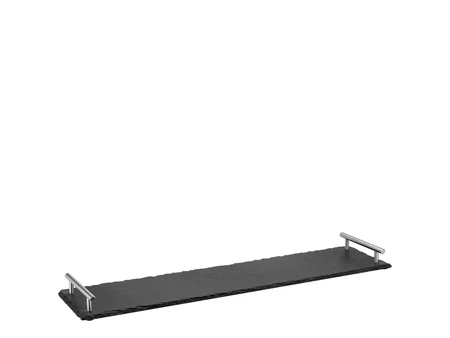 Platou dreptunghiular din ardezie pentru servire cu mânere din oțel inoxidabil 60×15 cm