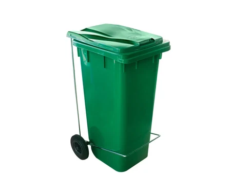 Abfallbehälter mit Pedal und Rädern, 120 l, Grün