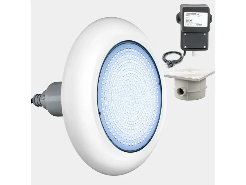 Комплект с LED прожектор PoolSana VARIO 18W със студена бяла светлина, нишата и трансформатора