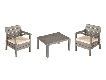 Set de grădină Mare Bianco din 3 piese, cu cadru alb și perne kaki