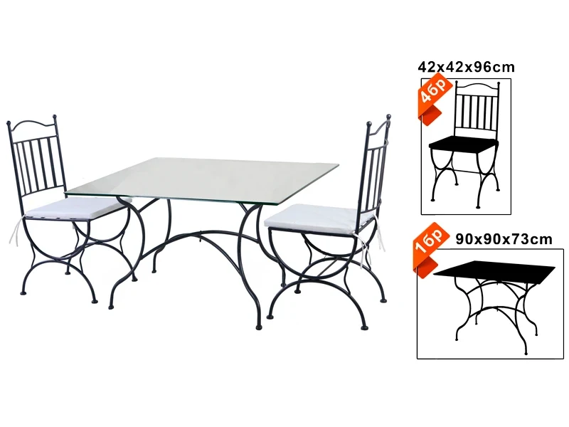Set de grădină din fier forjat – masă pătrată 90 × 90 cm și 4 scaune