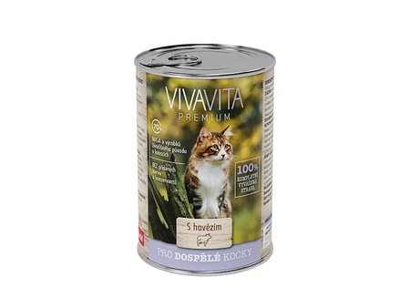 VivaVita мокра храна за зрели котки с хапки говеждо в сос, консерва 415 г