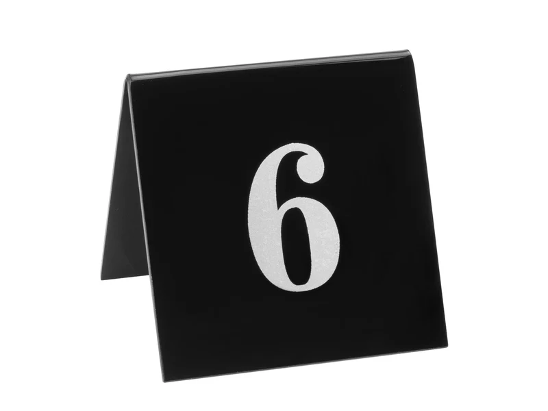 Черен акрилен номер 6 за маса, 7x7 см