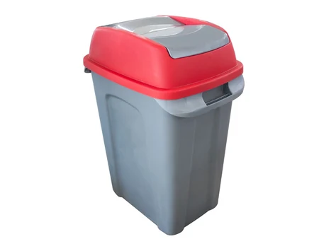 Coș de gunoi din plastic Hippo, 70 de litri, capac roșu