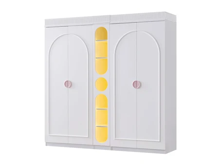 Selene Wardrobe with 4 Doors and LED Shelf Unit – Pink