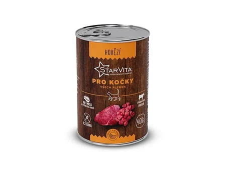 Conservă StarVita cu carne tocată de vită pentru pisici, super-premium, 400 g