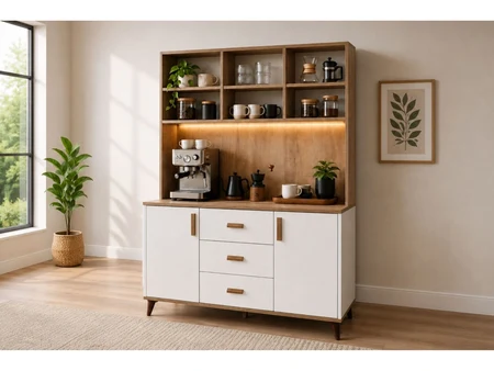 Colț de cafea Verity XL cu iluminare LED și sertare – 120 cm