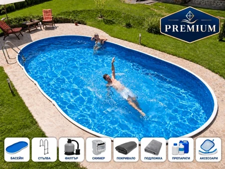 Azuro 405DL Premium – овален базен 7,30 × 3,70 м со комплетна опрема