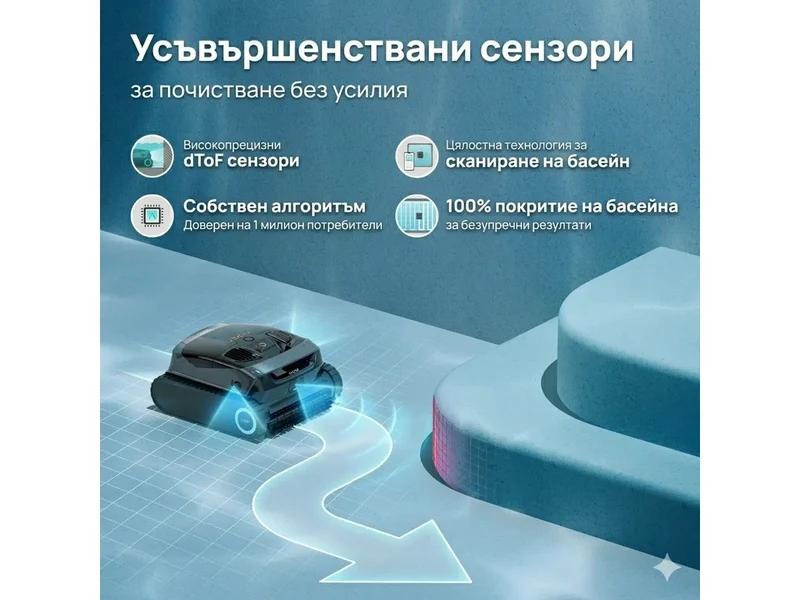 Модерни dToF сензори помагат на Aiper Scuba X1 да се ориентира в басейна без усилие