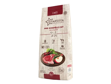 Hrană uscată StarVita pentru câini adulți: miel, orez și ulei de somon, 12 kg