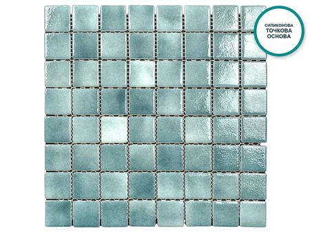 Poolmosaik Lindos: grau-türkises Glas, große Steine 40×40 mm