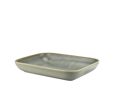 Großer rechteckiger tiefer Teller Edera Verde, grüne Glasur, 53x26 cm