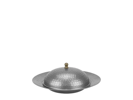 Farfurie metalică de servire cu capac Argento Antico, Ø19,5 cm