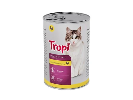 Conservă Tropi pentru pisici adulte: bucățele de pasăre în sos, 415 g