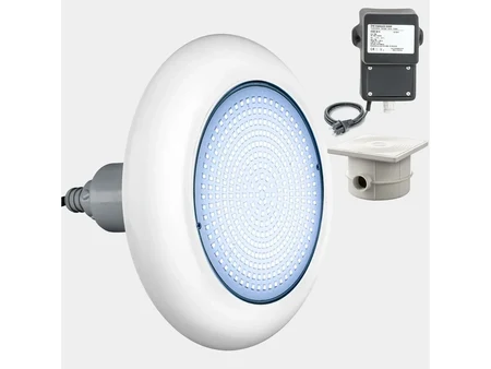 Студено бял LED прожектор PoolSana VARIO 18W с бяла бленда, комплект