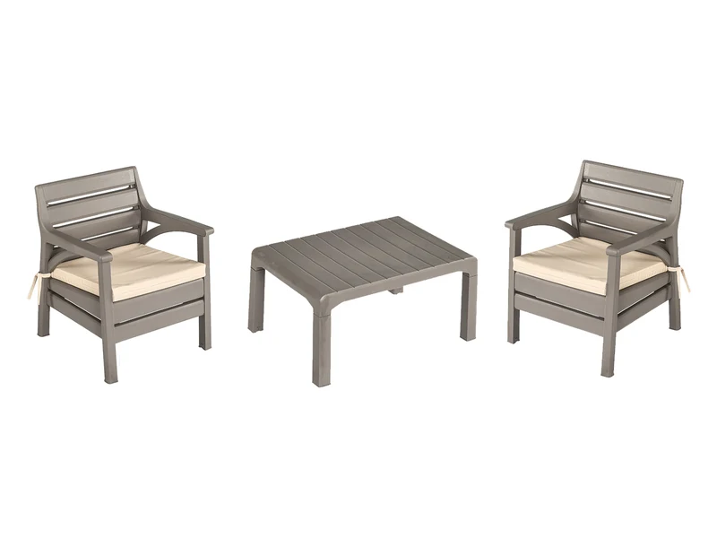 Garten-Set Mare Bianco, 3-teilig, mit weißem Rahmen und khakifarbenen Kissen