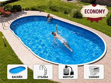 Овален базен Azuro 405DL Deluxe 7,30 × 3,70 м, пакет Economy со песочен филтер