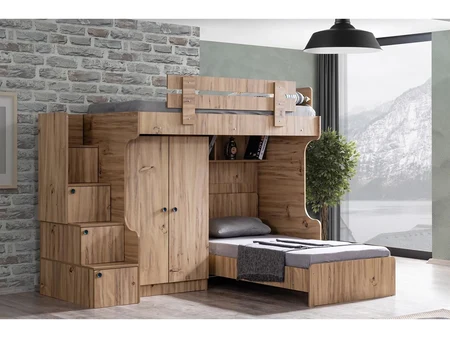 Etagenbett Vivace mit Treppe und Kleiderschrank mit 2 Türen