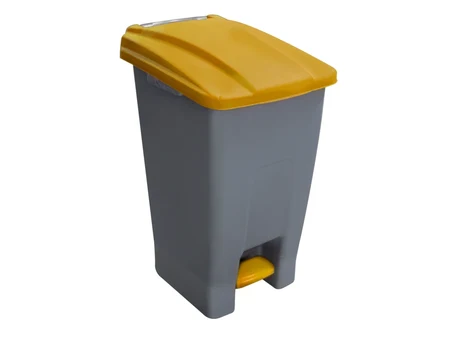 Coș de gunoi cu pedală și rotile, 70 de litri, capac galben