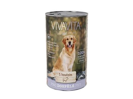 VivaVita премиум хапки с говеждо в сос за кучета, консерва 1240 г