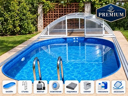 Piscină ovală îngropată Ibiza 1 DL PREMIUM cu echipare completă, 6 × 3,2 m