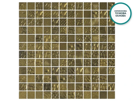Мозайка Pirite от стъклокерамика, маслинено-златист релеф 25×25 мм
