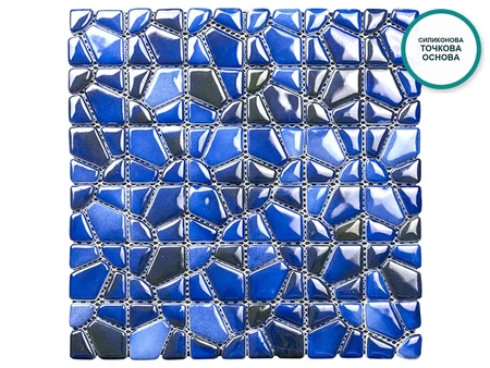 Barbados Poolmosaik – dunkelblaues Glaskeramik-Puzzle mit schwarzen Reflexen