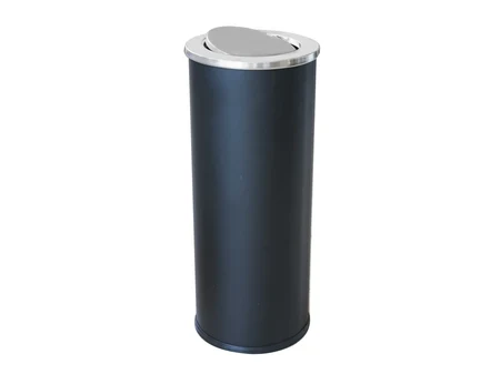 Coș metalic rotund cu capac batant, negru, 25 x 61 cm