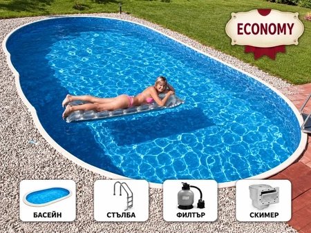 Azuro 407DL Economy – голем овал 9,10 × 4,60 м со песочен филтер