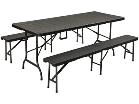 Klappbare Tisch-Bank-Garnitur in Holzlatten-Optik, braun