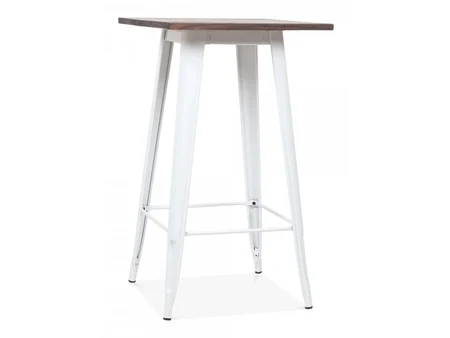 Квадратна бар маса Bianca Antica с бяла метална рамка и дървен плот 60x60 см