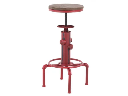 Регулируем метален бар стол Scuola Vecchia с дървена седалка, Ø33 cm, 60–75 cm