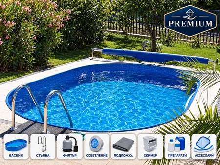 Piscină ovală compactă Ibiza 0 DL PREMIUM cu echipament, 5,25 × 3,2 m
