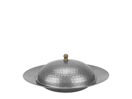 Farfurie metalică de servire cu capac Argento Antico, Ø27 cm