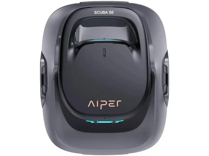 Робот Aiper Scuba SE, заснет отгоре, с видими отвори за водата и бутон