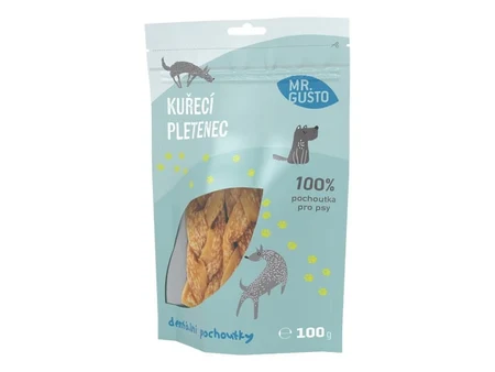 Recompense împletite de mestecat Mr. Gusto pentru câini – pui și cartof dulce, 100 g