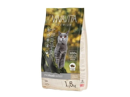 VivaVita Senior гранули с риба и масло от сьомга за възрастни котки, 1,5 кг