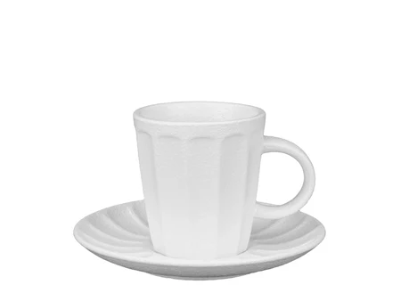 Reliefierte Tasse für Heißgetränke 300 ml mit Untertasse Caffe Duo, weiß