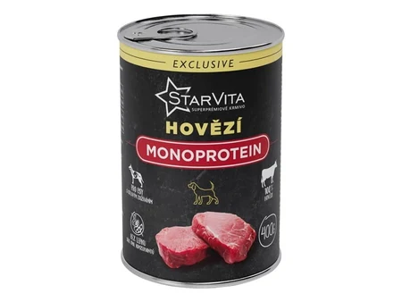 StarVita Exclusive: conservă de câine adult cu vită tocat, fără cereale, 400 și 800 g