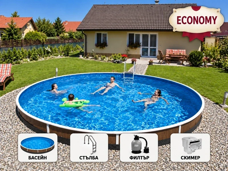 Piscină rotundă mare Azuro 403DL Ø 5,50 m cu filtru cu nisip, ECONOMY