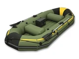 Зелена надуваема лодка Hydro-Force MARINE PRO, снимана отгоре: две седалки, черна чанта и гребла