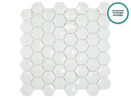 Whitby – weißes 3D-Sechseckmosaik aus Glaskeramik
